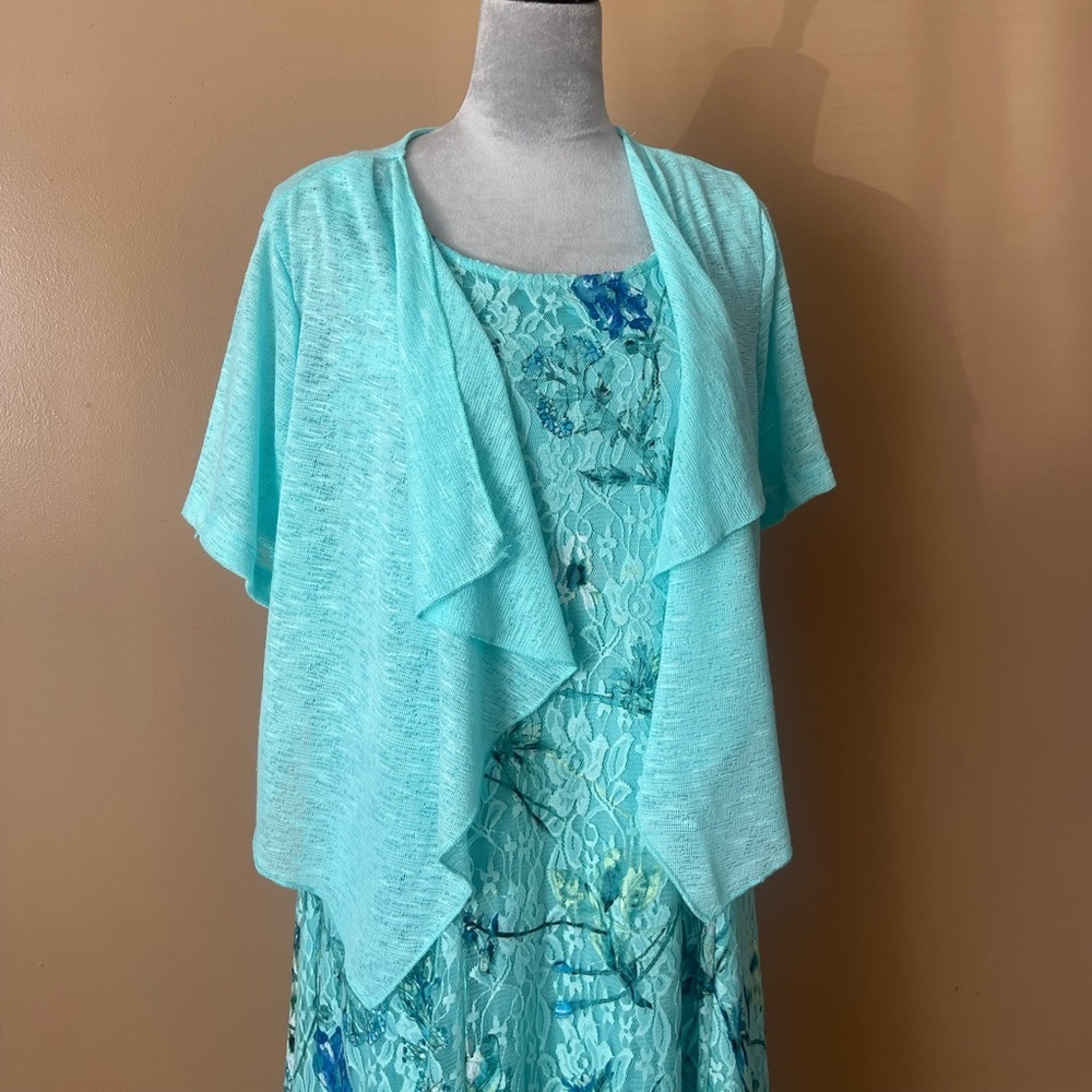 Perceptions Turquoise Floral Lace Midi Dress size 1x